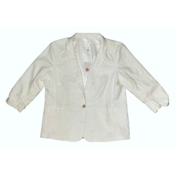 NWT LC Lauren Conrad Linen Blend Shawl Collar Bunched Sleeve White Blazer XL - Picture 1 of 7